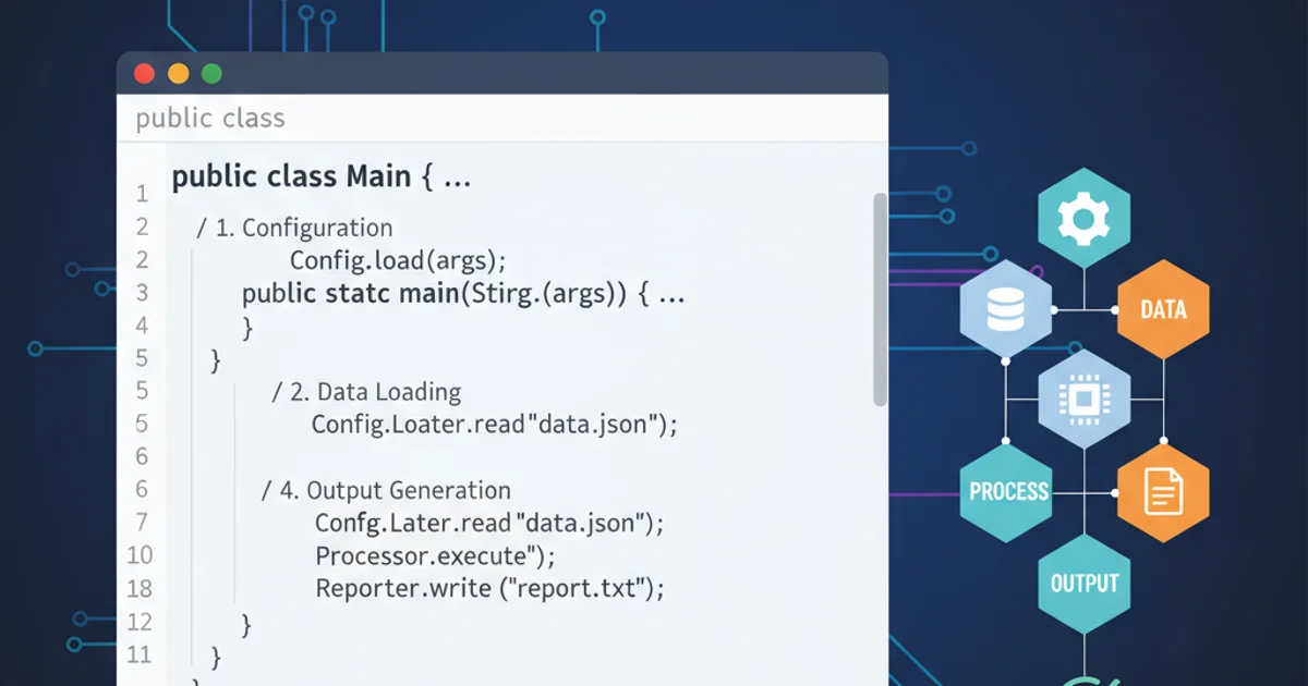 Illustration of a well-organized Java class file with a main method, representing good coding practices.