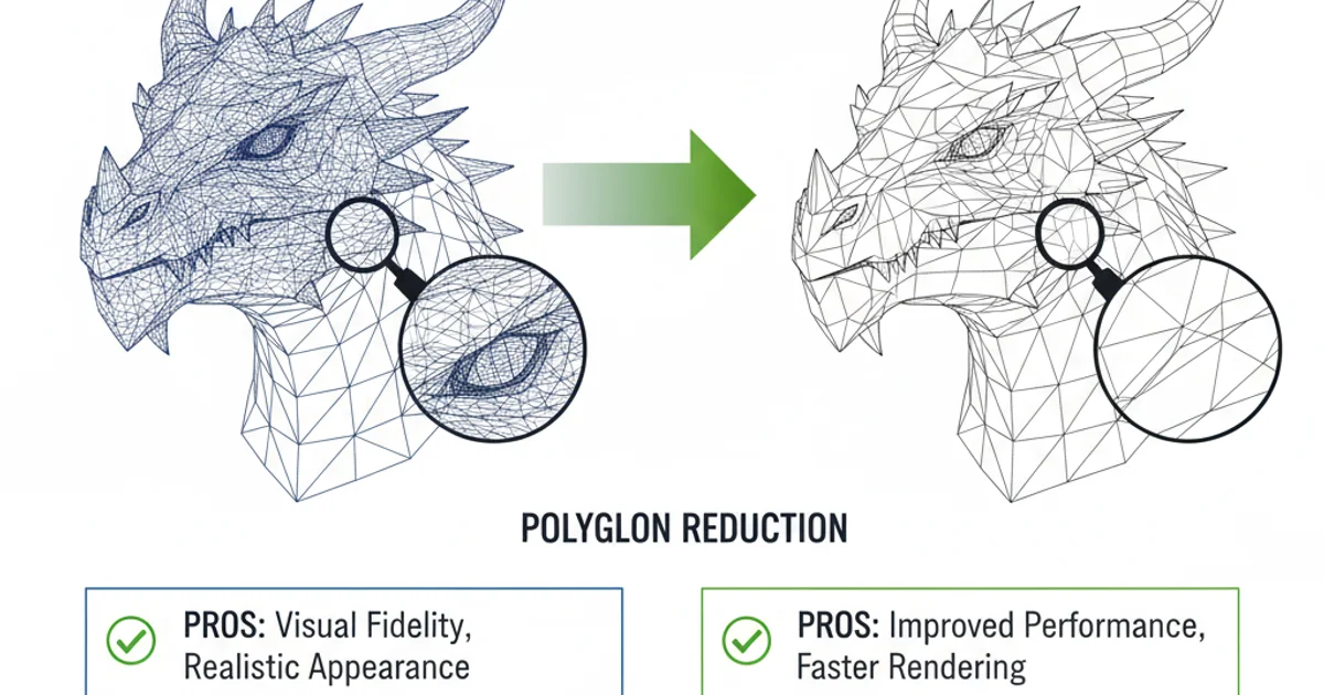 A comparison showing a high-polygon 3D model next to its low-polygon LOD version, highlighting the reduction in detail.