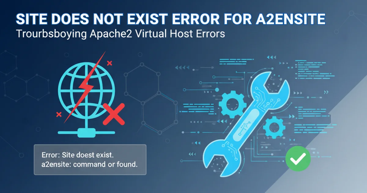 Illustration of a broken website connection and a wrench fixing it, symbolizing troubleshooting Apache2 virtual host errors.