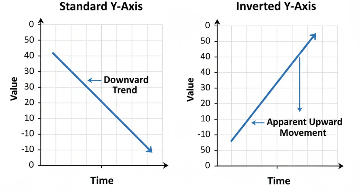 Two line graphs side-by-side. The left graph shows a standard Y-axis, while the right graph shows an inverted Y-axis, making a downward trend appear as an upward movement.