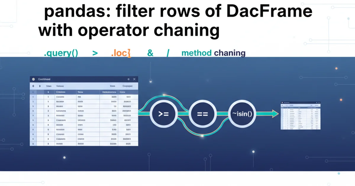 Illustration of a data table with filter icons and chained operators, representing efficient data manipulation in pandas.