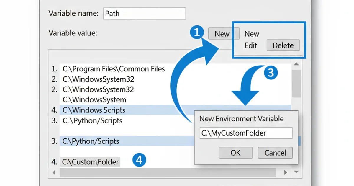 Screenshot of the 'Edit environment variable' window showing how to add a new path entry.