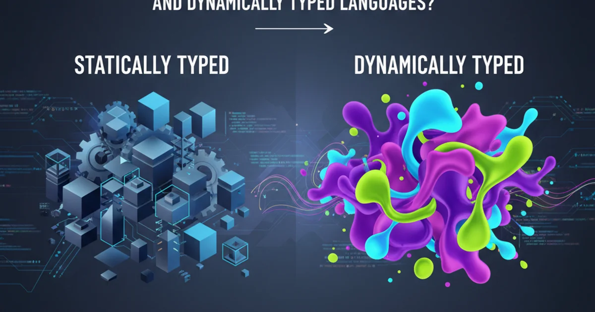 Abstract illustration representing static typing with rigid, defined shapes and dynamic typing with fluid, adaptable shapes.