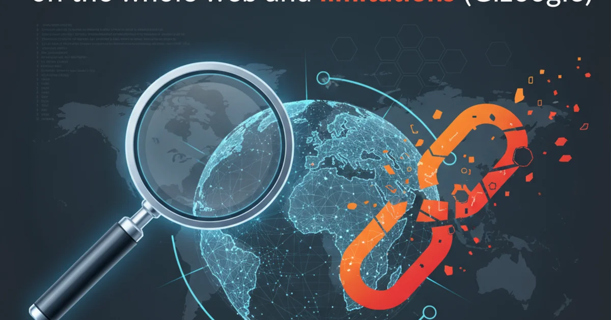 A magnifying glass hovering over a globe, symbolizing a global search, with a broken chain link representing limitations.