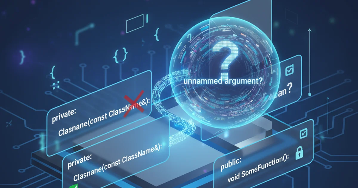 Abstract illustration of C++ class structure with private and public sections, highlighting copy constructor concept.