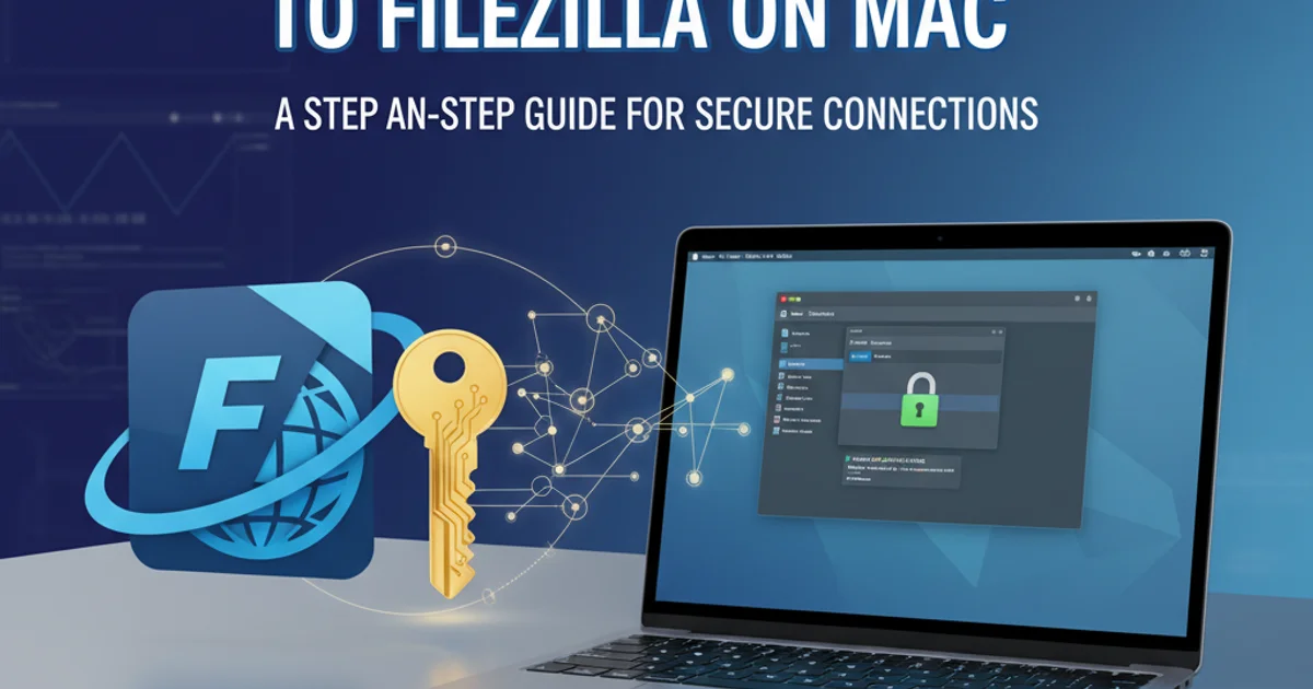 FileZilla icon with a keyfile and a macOS laptop, symbolizing secure SFTP connection.