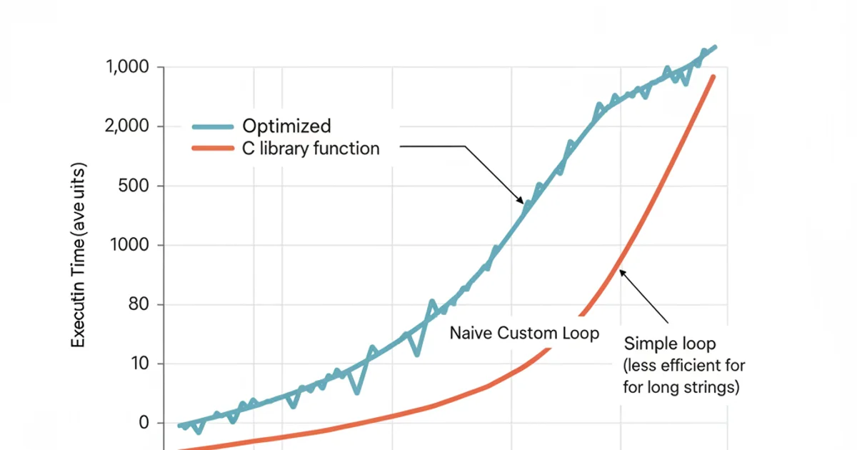 Graph comparing the performance of strlen() versus a simple custom loop for varying string lengths.