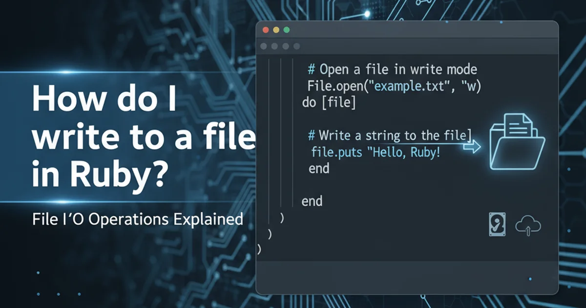 Ruby code being written to a file, symbolizing file I/O operations