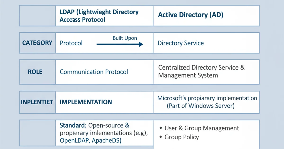 Comparison table highlighting the differences between LDAP and Active Directory