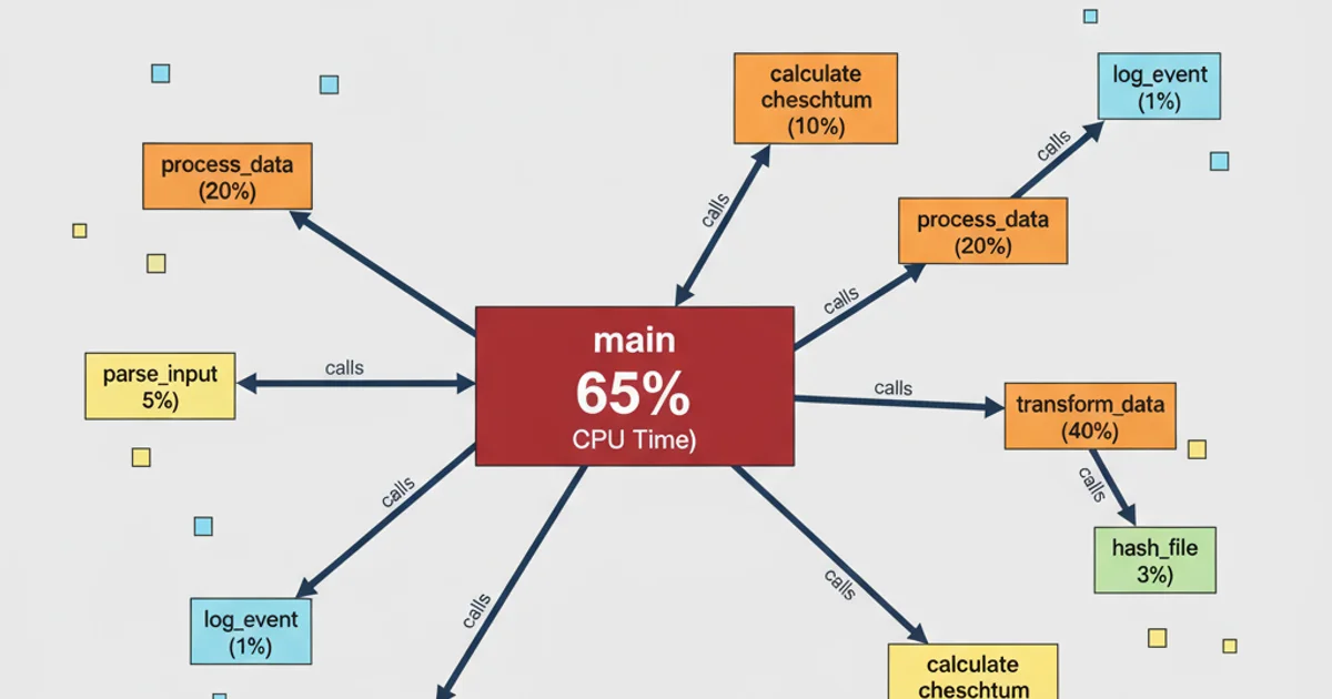 Example of a pprof call graph showing functions as nodes and calls as edges, with larger nodes indicating more time spent.