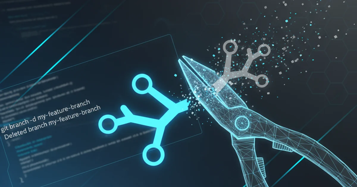 Illustration of a Git branch being pruned or cut, symbolizing removal.