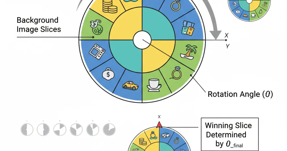 Diagram illustrating the rotation of a roulette wheel and how to determine the winning slice based on the final angle.