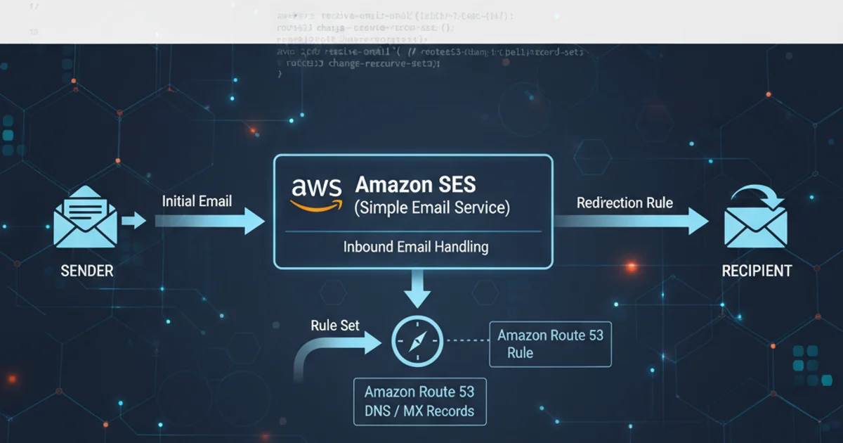 Diagram illustrating email flow from sender to recipient via SES and Route 53