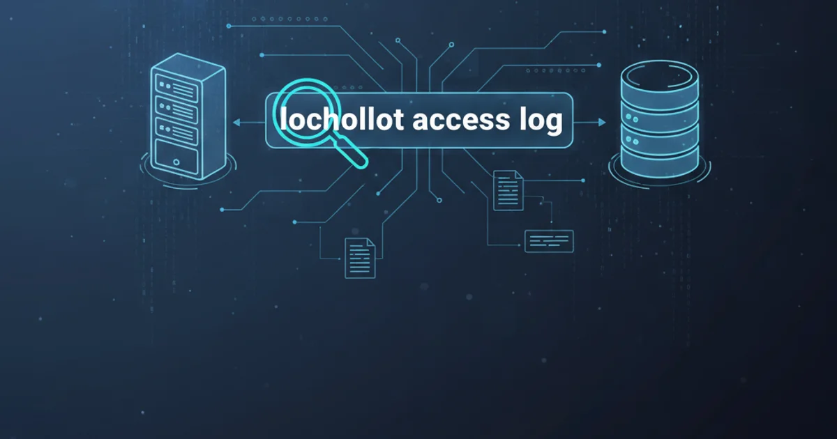 Abstract representation of server logs flowing into a database, with a magnifying glass icon over 'localhost'