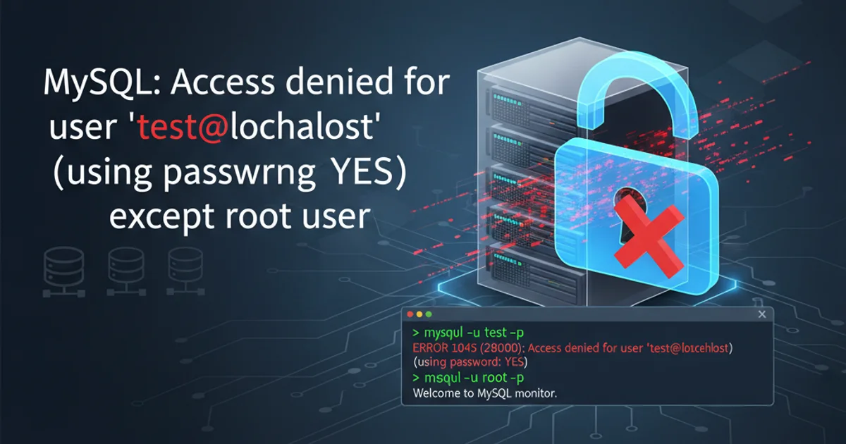 Hero image for MySQL: Access denied for user 'test'@'localhost' (using password: YES) except root user