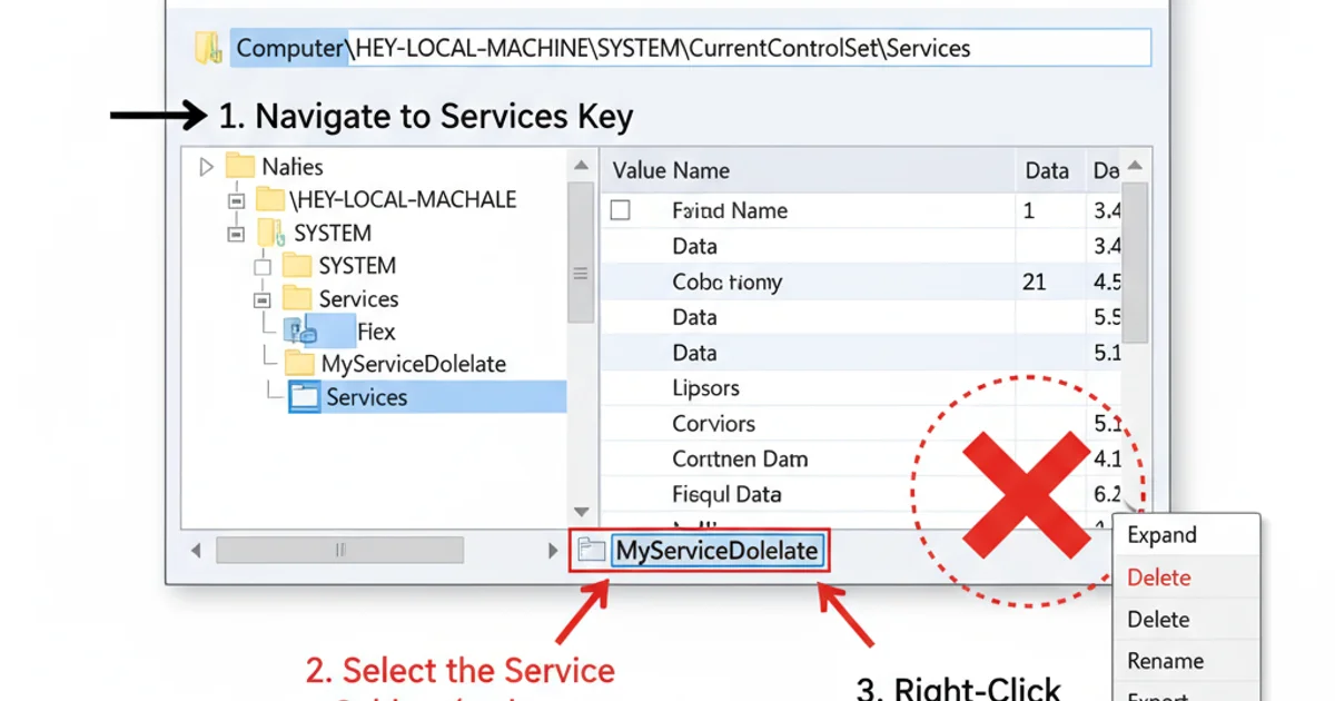 Screenshot of Windows Registry Editor showing the Services key path and a selected service subkey.