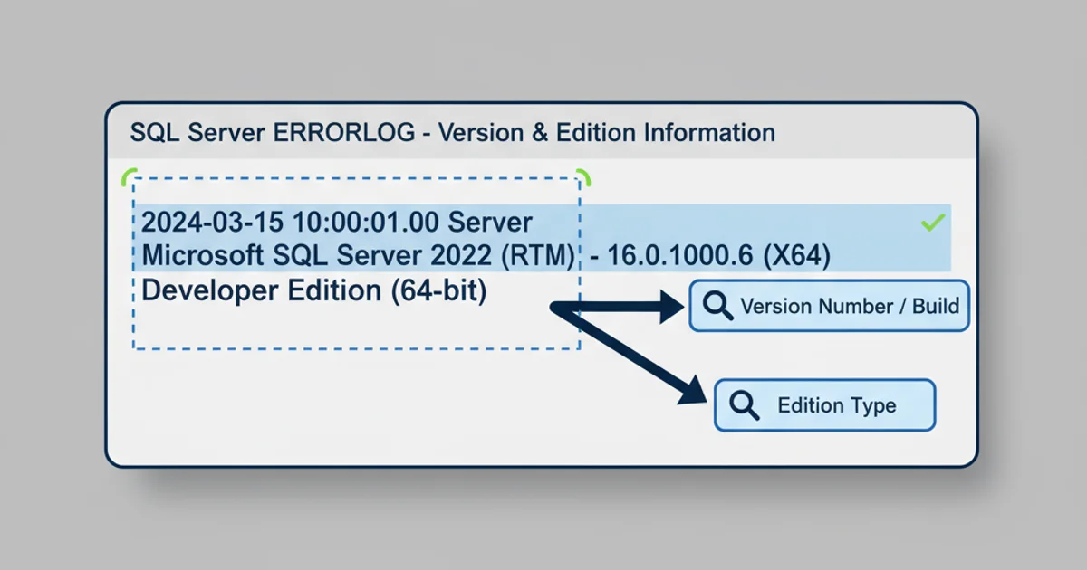Screenshot of a SQL Server error log file showing version and edition information.