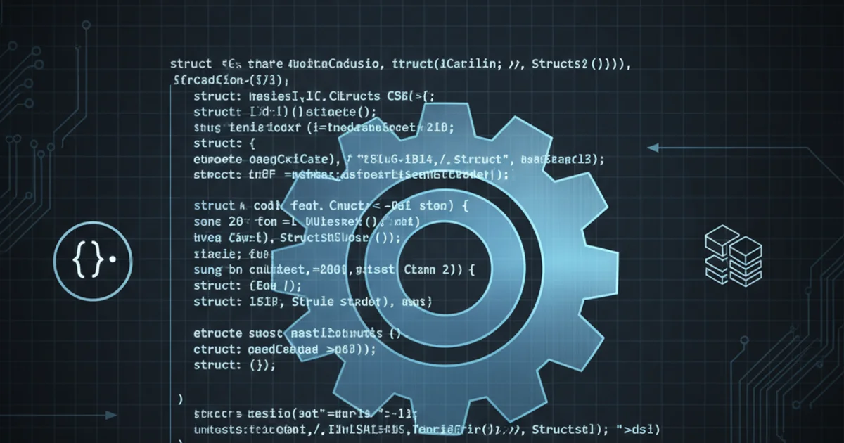 A blueprint with C code snippets and a gear icon, symbolizing structured programming and initialization.