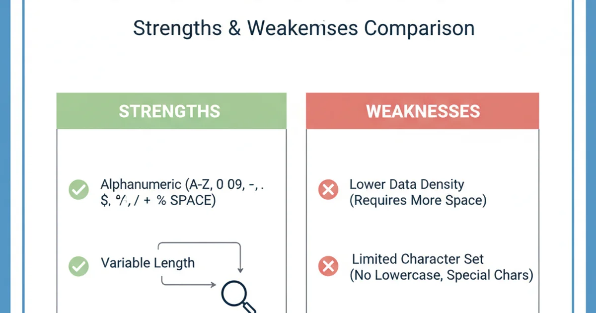 Comparison table showing strengths and weaknesses of Code39 barcodes.