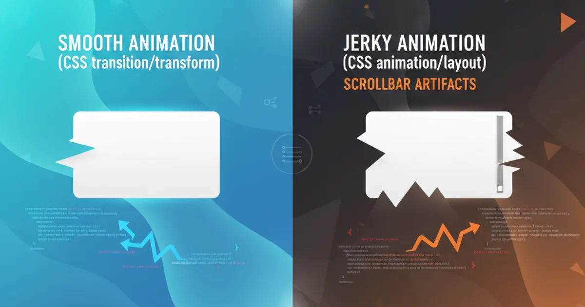 Illustration of a smooth animation without scrollbars, contrasting with a jerky animation causing scrollbars to appear.
