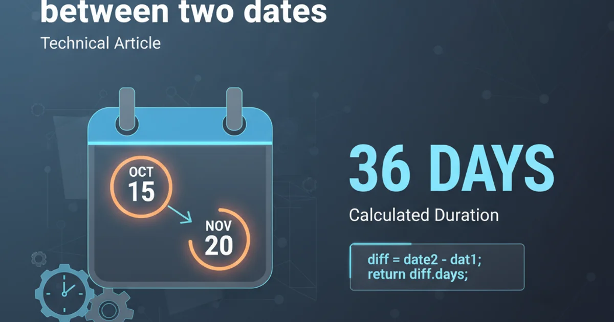 Calendar showing two highlighted dates with a calculation of days between them.