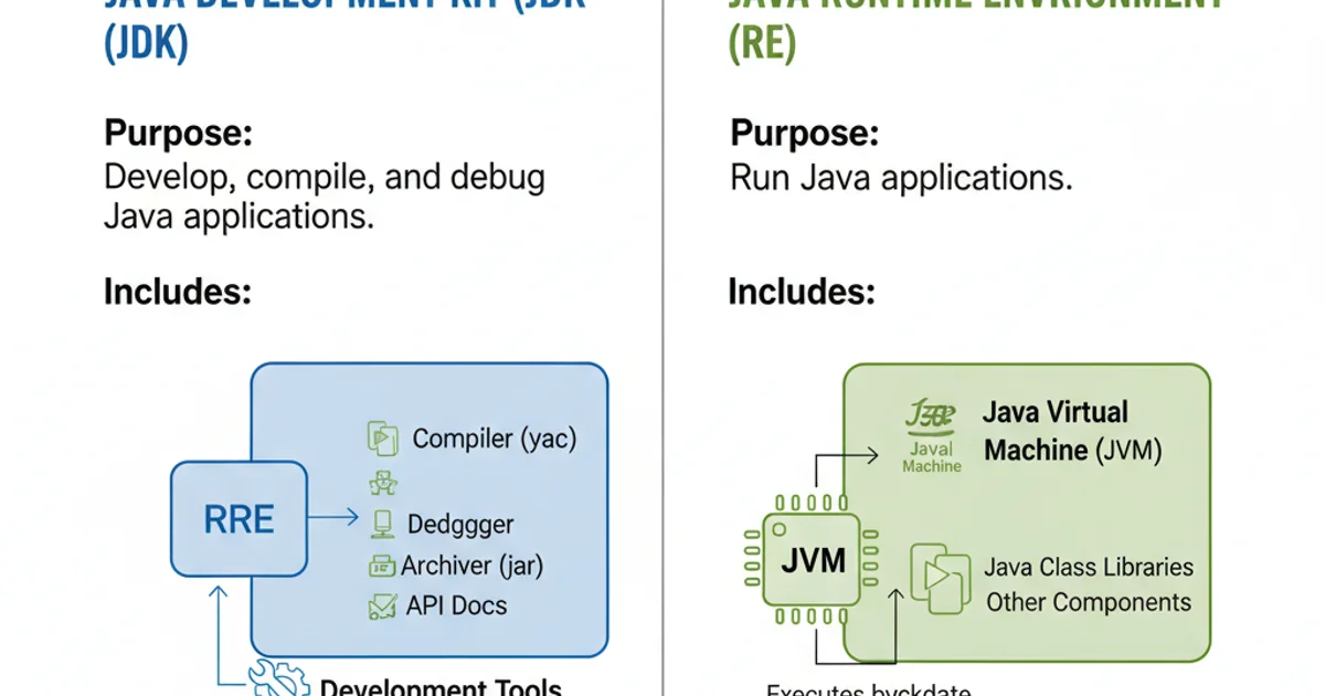 Table comparing JDK and JRE features, purpose, and components.