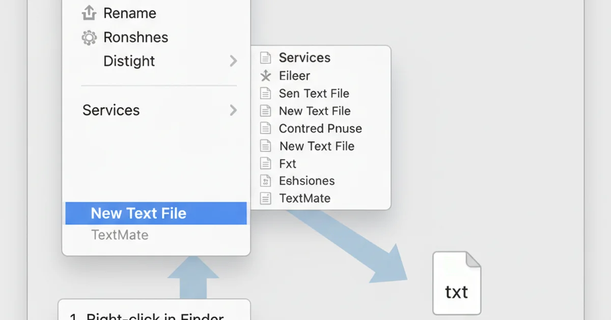Screenshot of macOS Finder context menu showing 'New Text File' option under Services, provided by TextMate.
