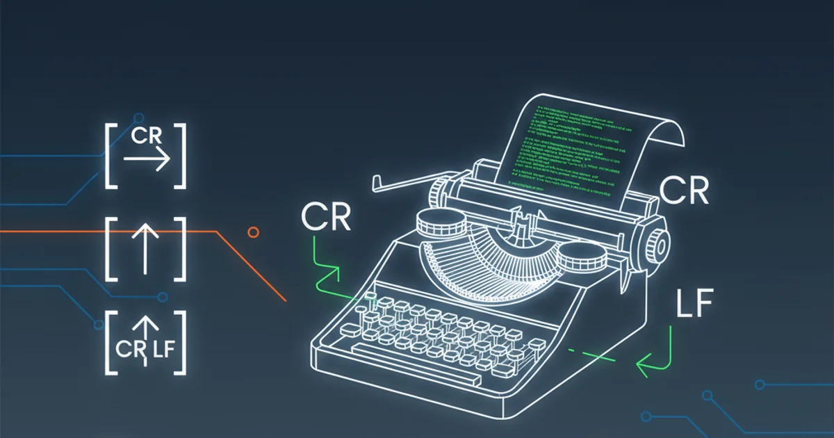 Illustration of a typewriter carriage returning and paper feeding, symbolizing CR and LF actions.
