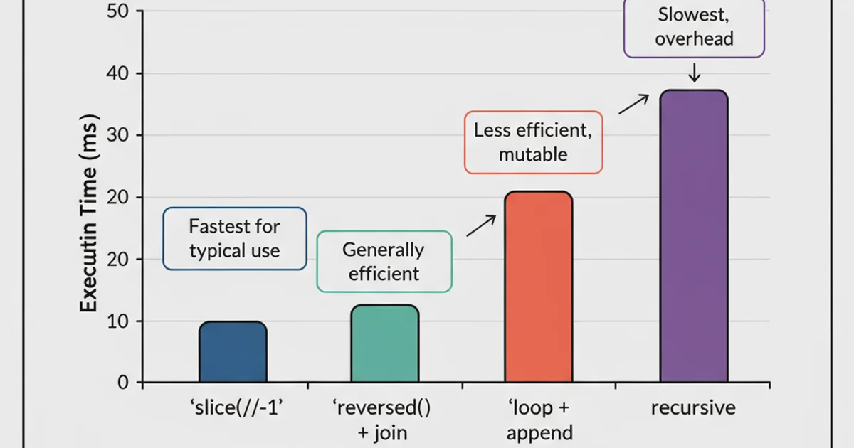 Bar chart comparing the performance of different string reversal methods in Python.