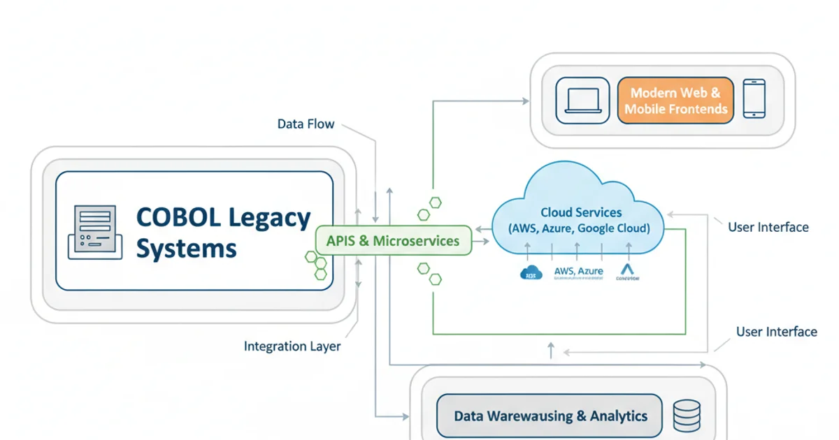 Diagram showing COBOL systems integrated with modern APIs, cloud services, and web frontends.