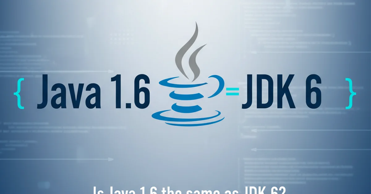 Illustration of Java logo with version numbers 1.6 and 6, showing their equivalence.