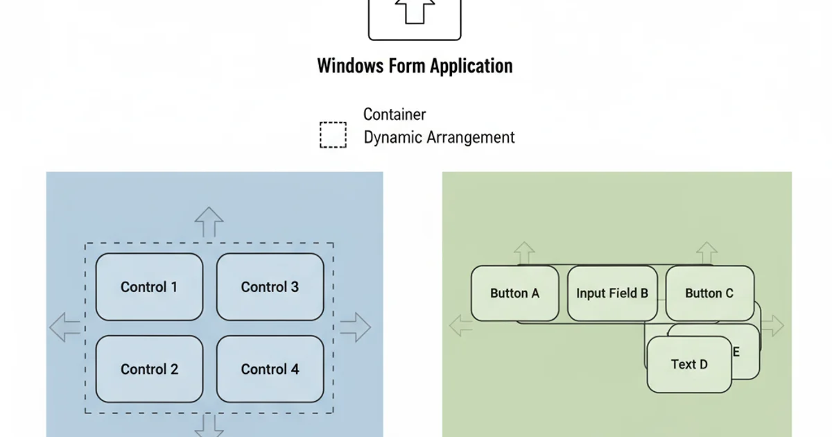 Diagram showing how TableLayoutPanel and FlowLayoutPanel arrange controls dynamically in a WinForms application.