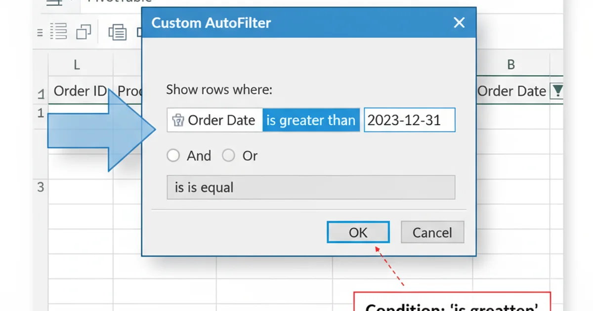 Screenshot of Excel's Custom AutoFilter dialog box with 'is greater than' selected and a value entered.