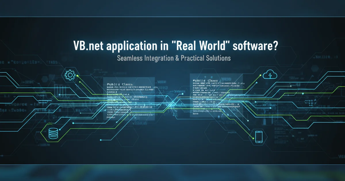 Abstract representation of code flowing through a network, symbolizing VB.NET's integration into various systems.
