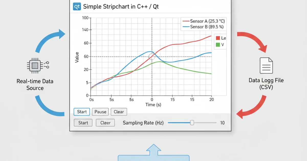 Screenshot of a running Qt stripchart application displaying real-time data.