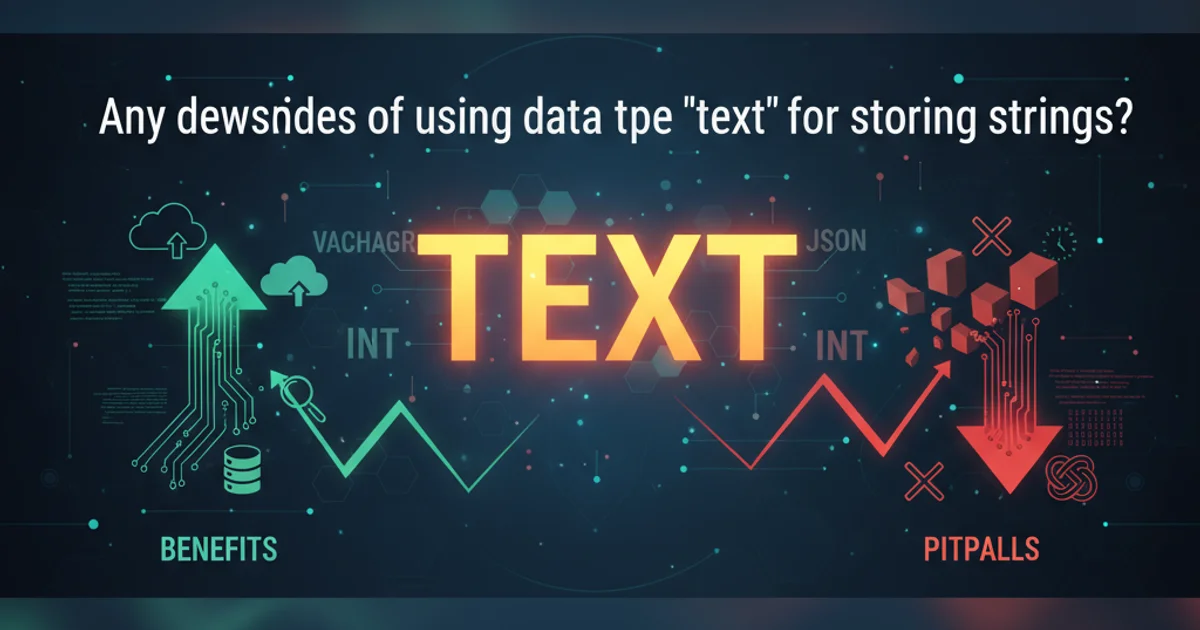 Abstract representation of data types with 'TEXT' highlighted, showing potential pitfalls and benefits.