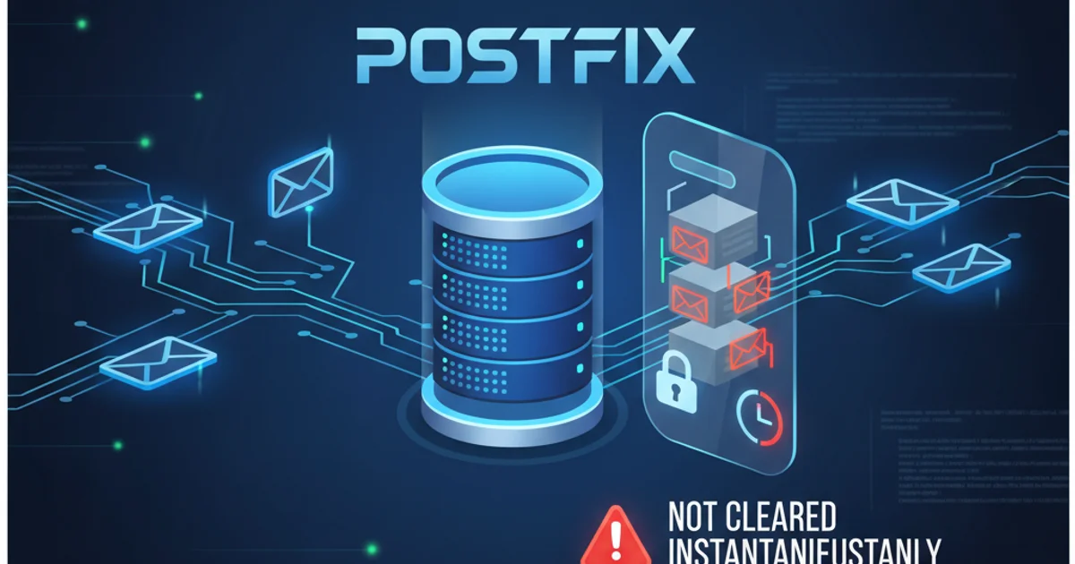 Illustration of emails flowing through a server, with some stuck in a queue