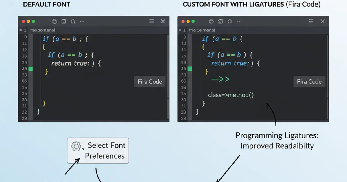 Screenshot of a code editor showing a custom font with ligatures enabled, improving code readability.