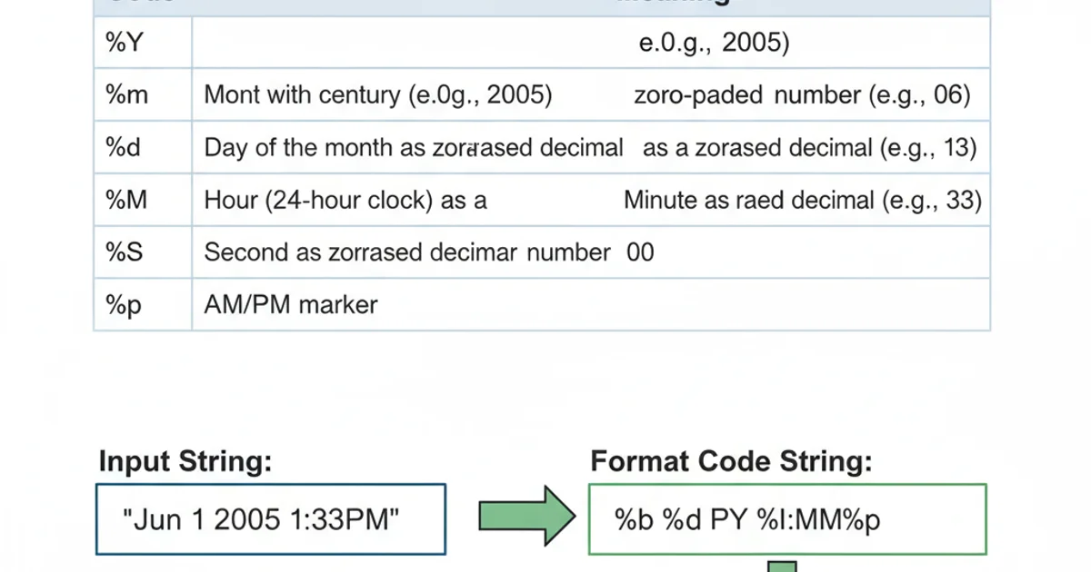 Table of common datetime format codes for Python's strptime function.