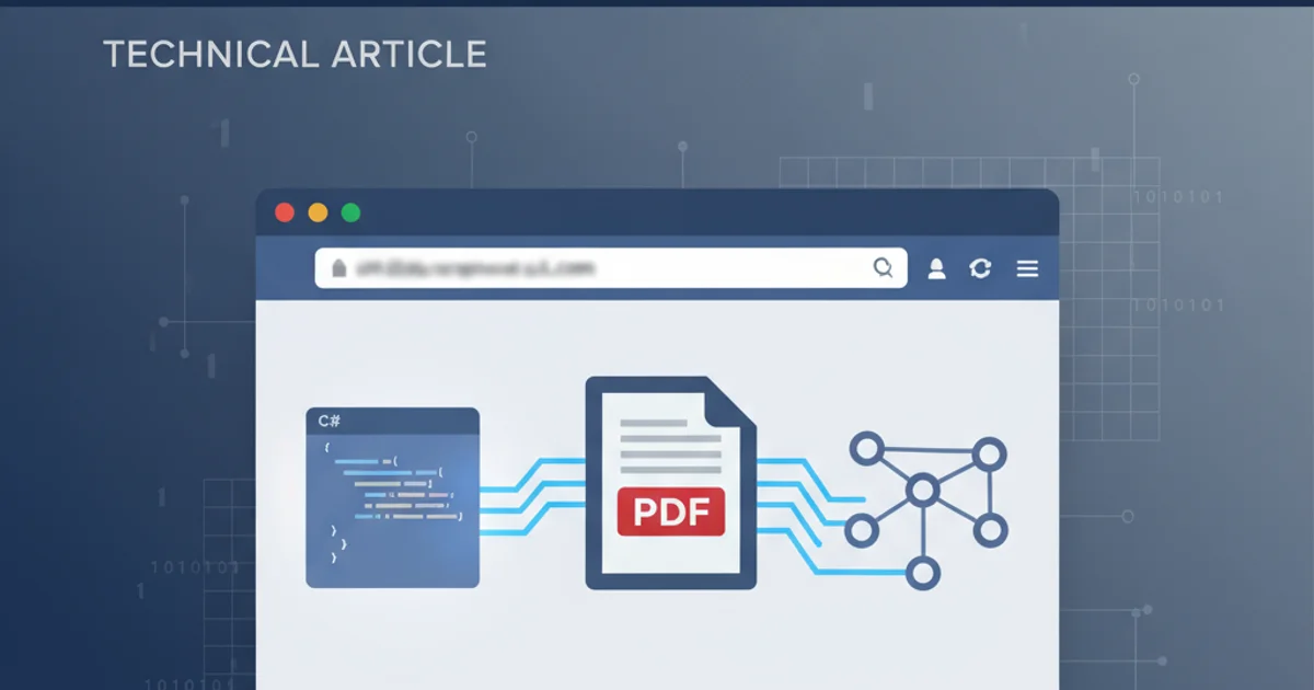 Illustration of a PDF document icon integrated into a web browser window, representing embedding PDFs in ASP.NET.