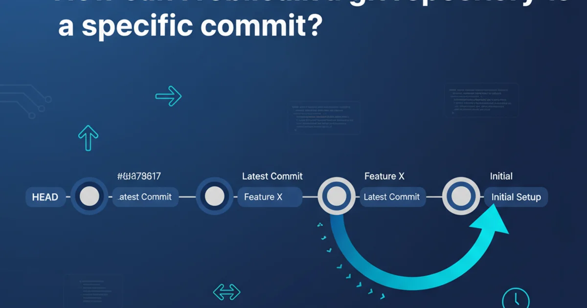 Illustration of a Git commit history with an arrow pointing back to an earlier commit, symbolizing a rollback operation.