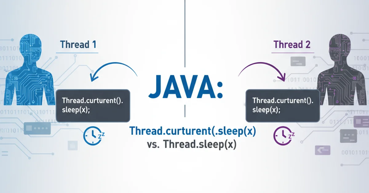 Illustration of two threads, one explicitly calling sleep on itself, and another calling sleep on the Thread class, highlighting the difference in context.