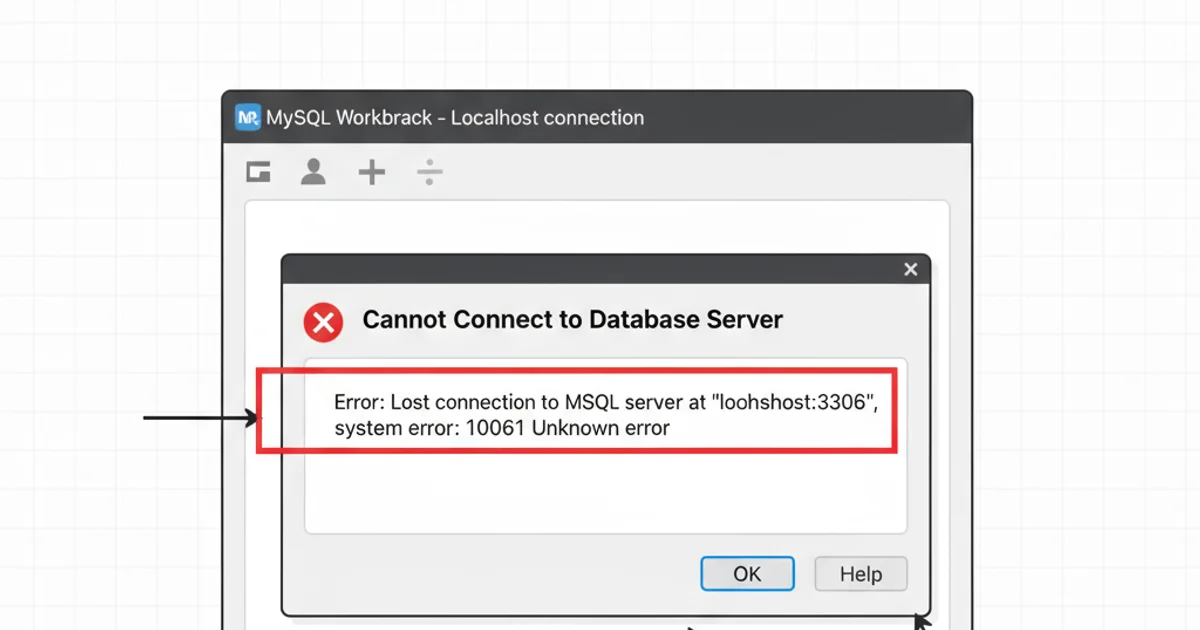 Screenshot of MySQL Workbench connection error message.