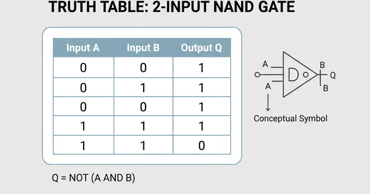 Truth table for a two-input NAND gate showing inputs A, B and output Q