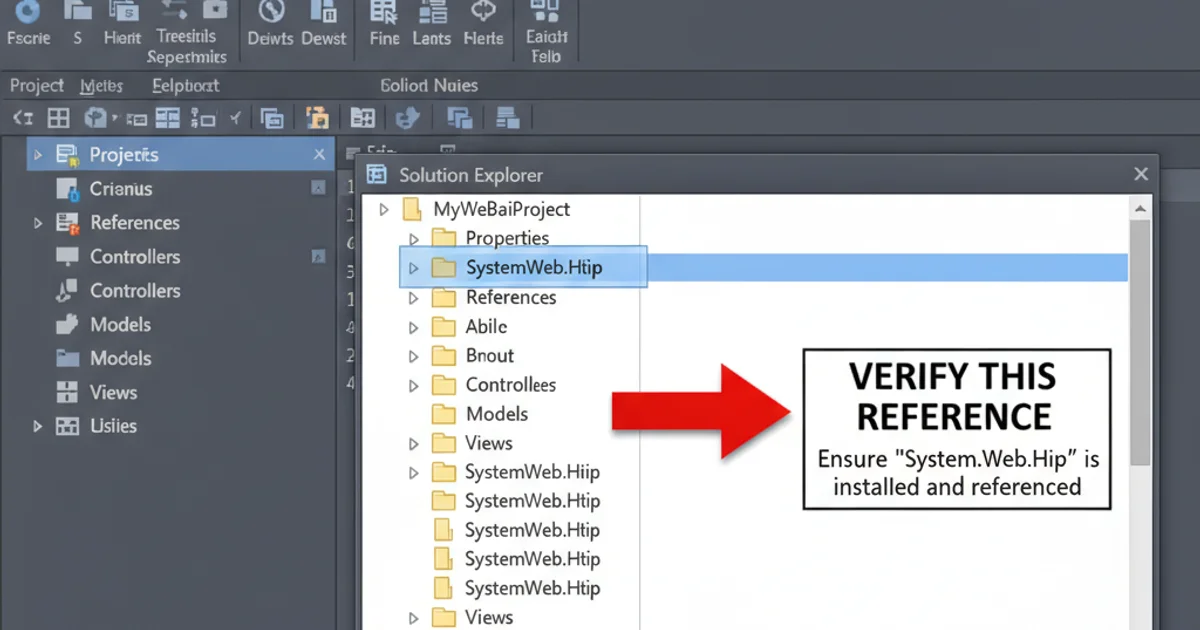 Screenshot of Visual Studio's Solution Explorer showing project references, with System.Web.Http highlighted.