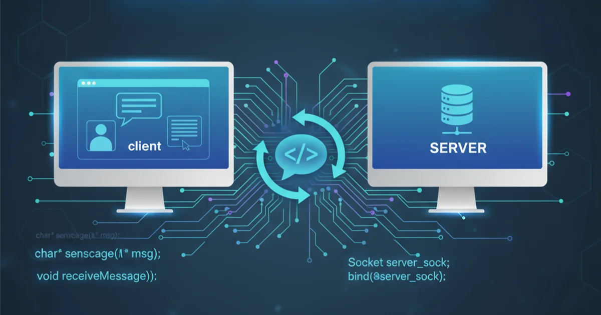 Illustration of two computers connected by network lines, symbolizing a chat client-server interaction.