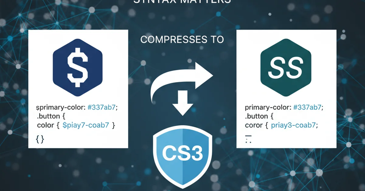 A visual representation of SCSS and Sass logos with arrows indicating their relationship to CSS, highlighting syntax differences.