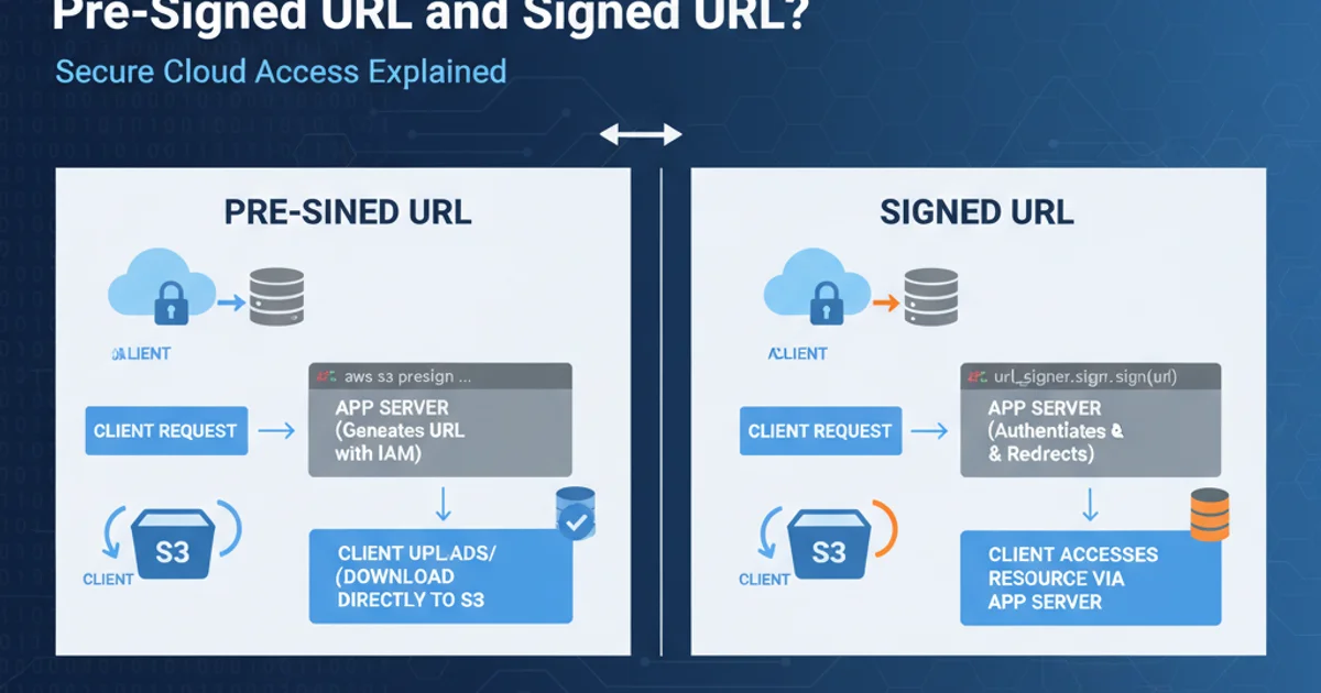 Diagram illustrating the flow of Pre-Signed URLs and Signed URLs for secure cloud access.