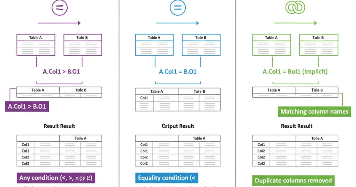 Table comparing Theta Join, Equijoin, and Natural Join characteristics
