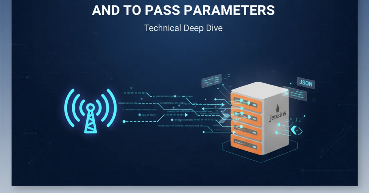 Illustration of a remote trigger icon connected to a Jenkins server, with data flowing into it.
